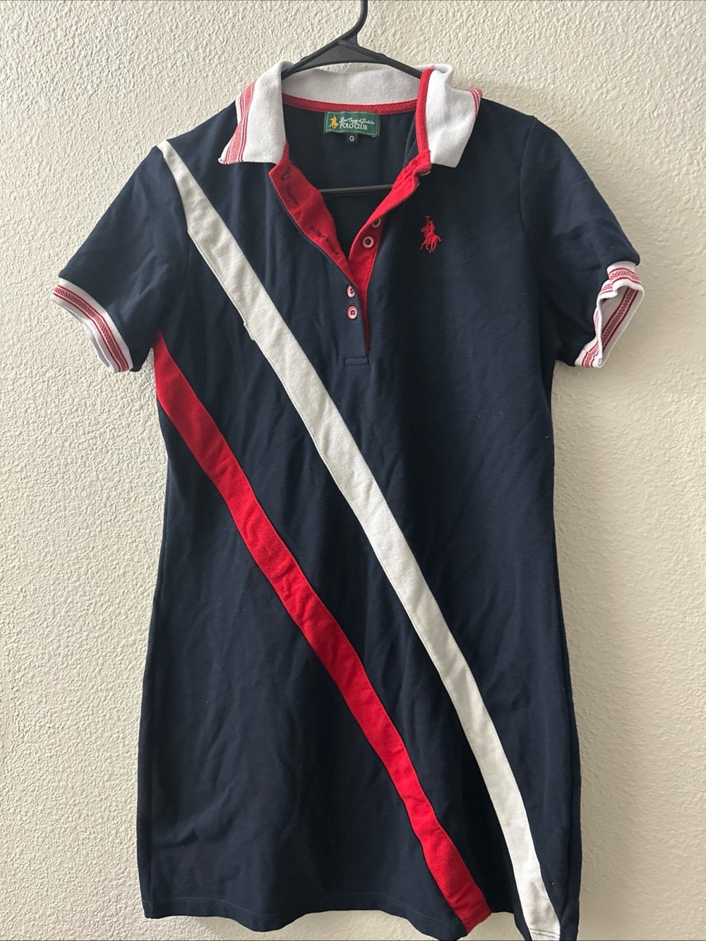 Polo-Style Girls' Navy Blue Polo Dress with Red & White Stripes